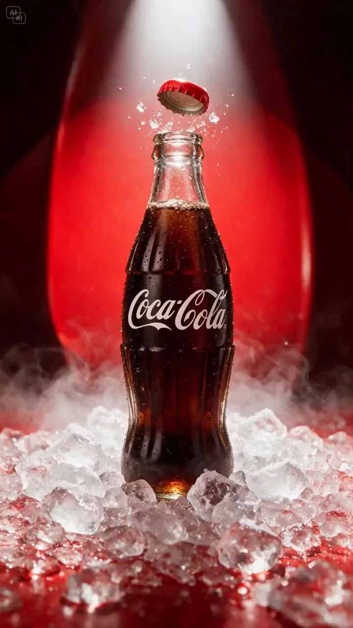 Before: the same Coca-Cola scene as a still image · AI-made spec piece